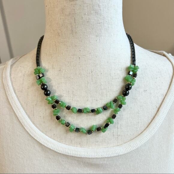 Green Statement Layered Necklace - Picture 2 of 6